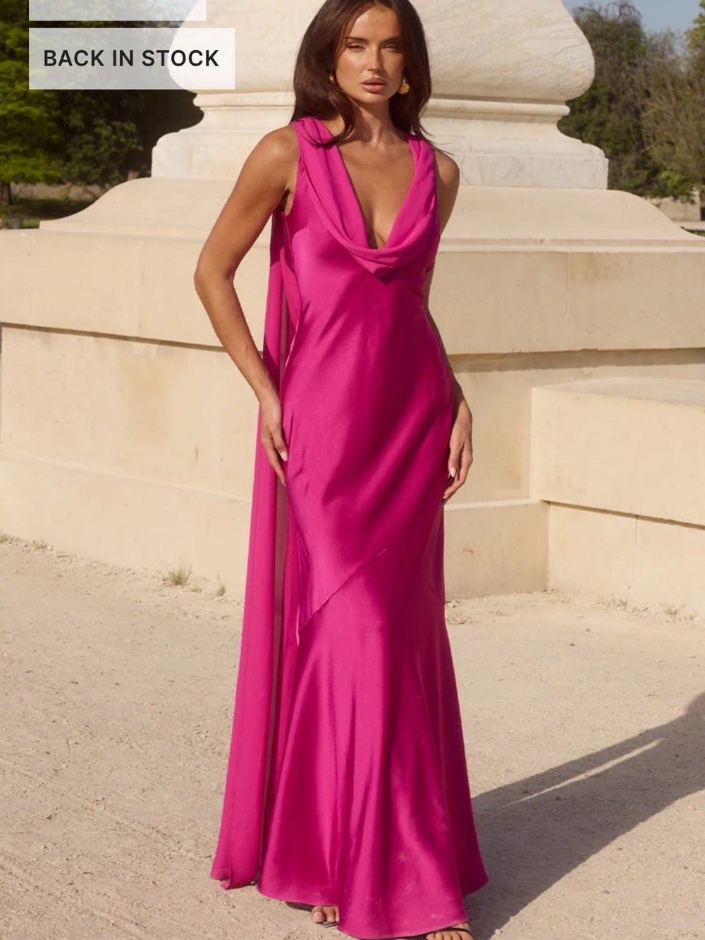 Cowl-Neck Maxi Dress in Vivid Fuchsia
